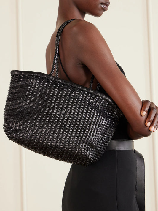 Image of Bags. Product name - B Weave Small Woven Leather Tote in Black colour by brand - Dragon Diffusion