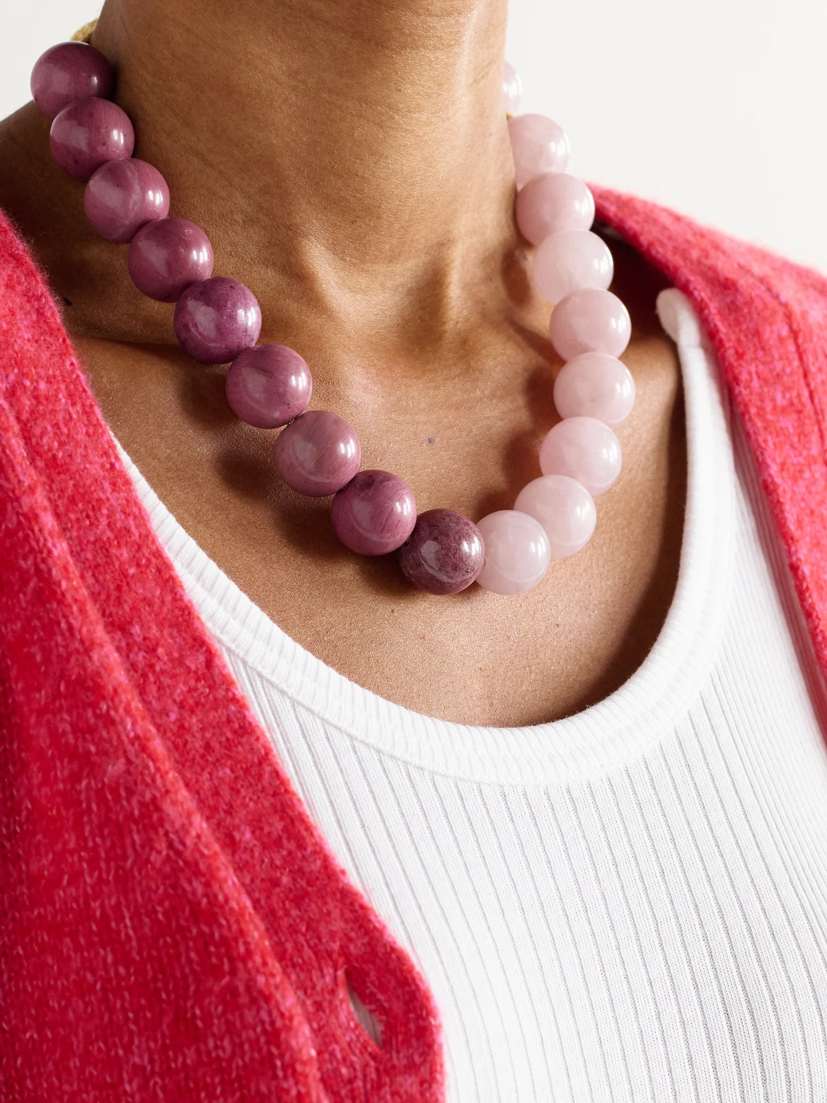 Image of Necklaces. Product name - Bowery Downtown 18-karat Gold, Rhodonite, Quartz And Lurex Necklace in Multi colour by brand - Carolina Bucci