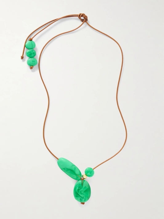 Rock Cluster Leather, Resin And Gold-tone Necklace
