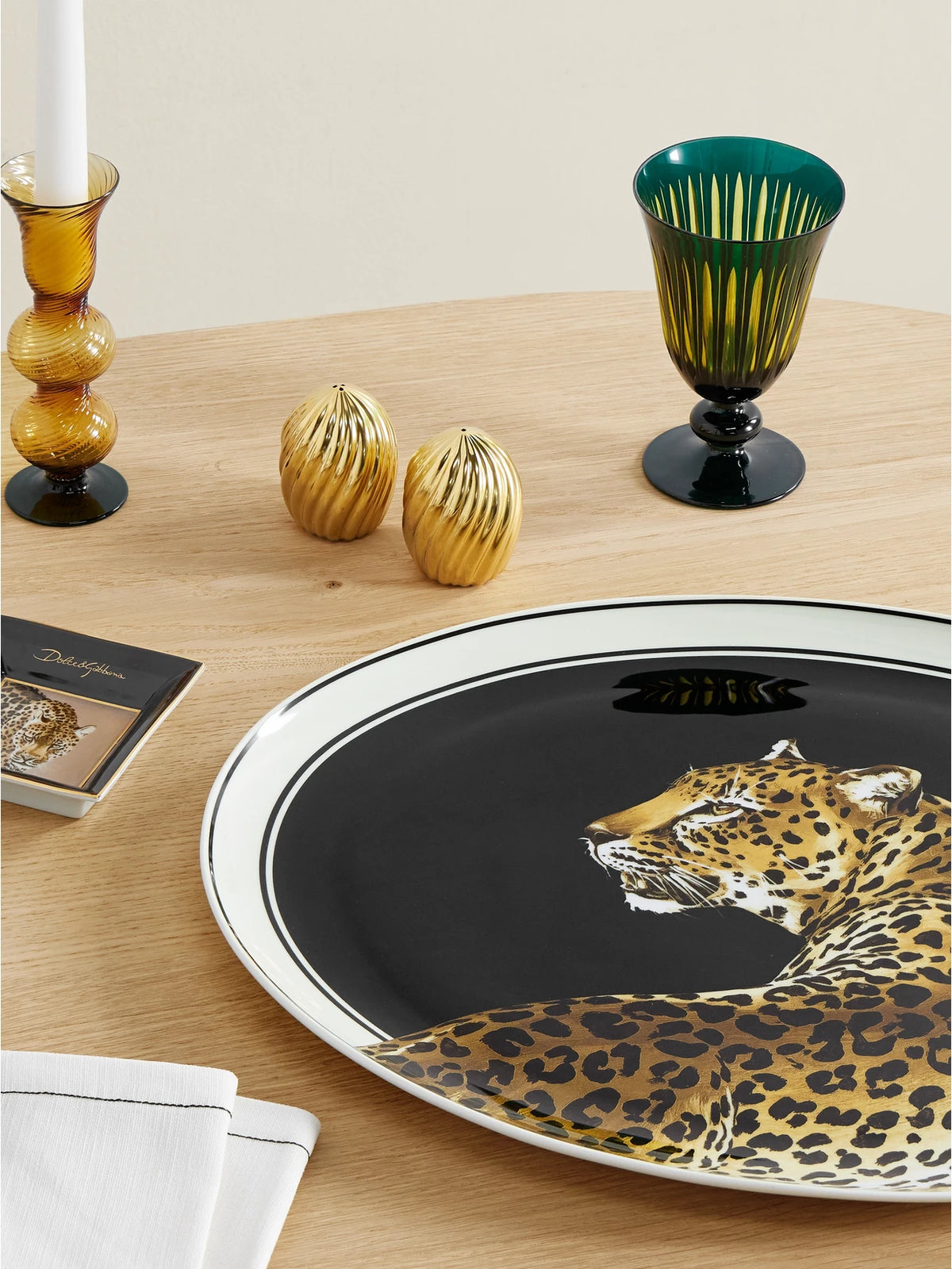 Image of Tableware. Product name - Printed Porcelain Platter in Leopard print colour by brand - Dolce & Gabbana