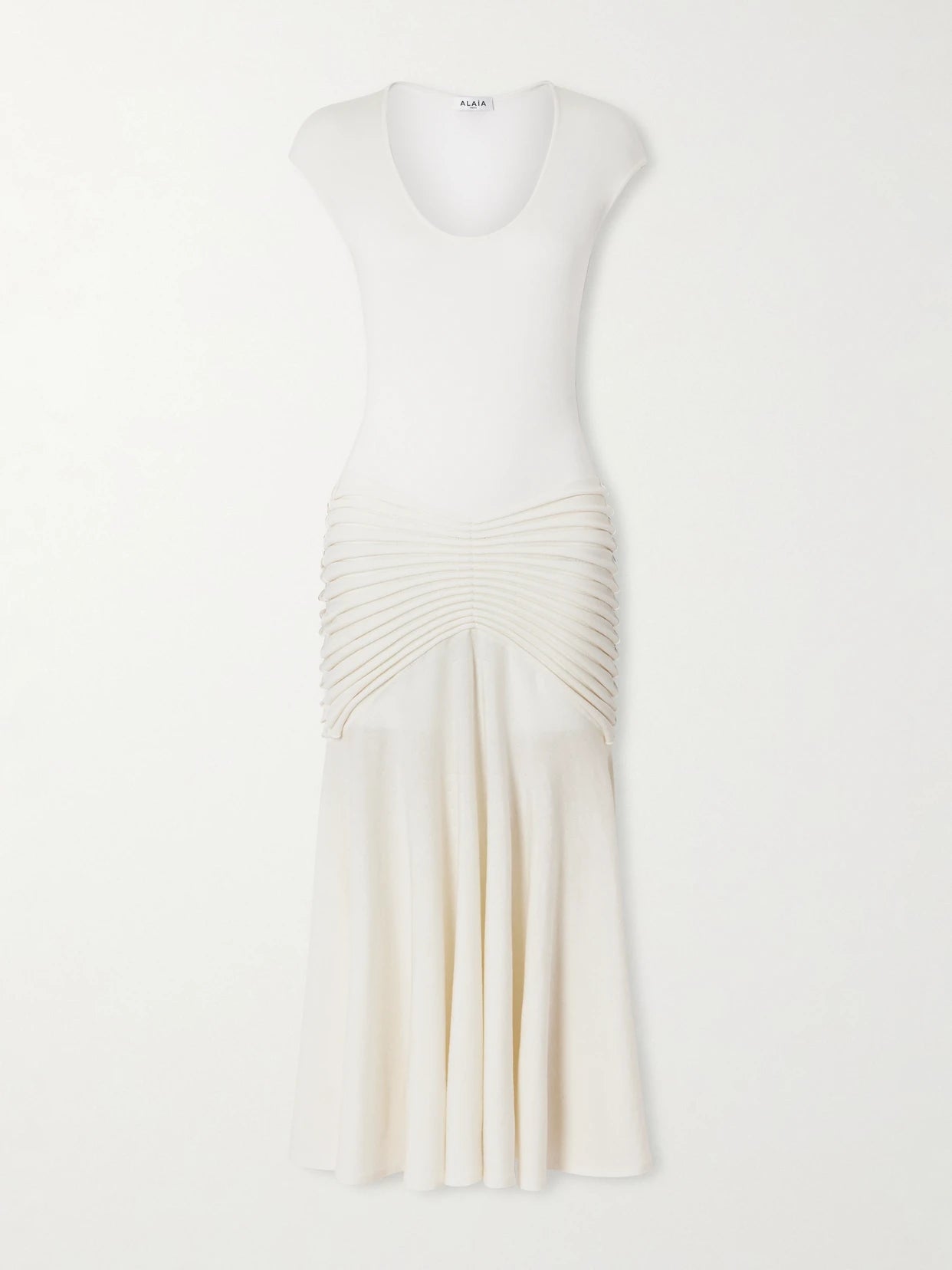 Image of Dresses. Product name - Ruched Wool Maxi Dress in White colour by brand - Alaïa