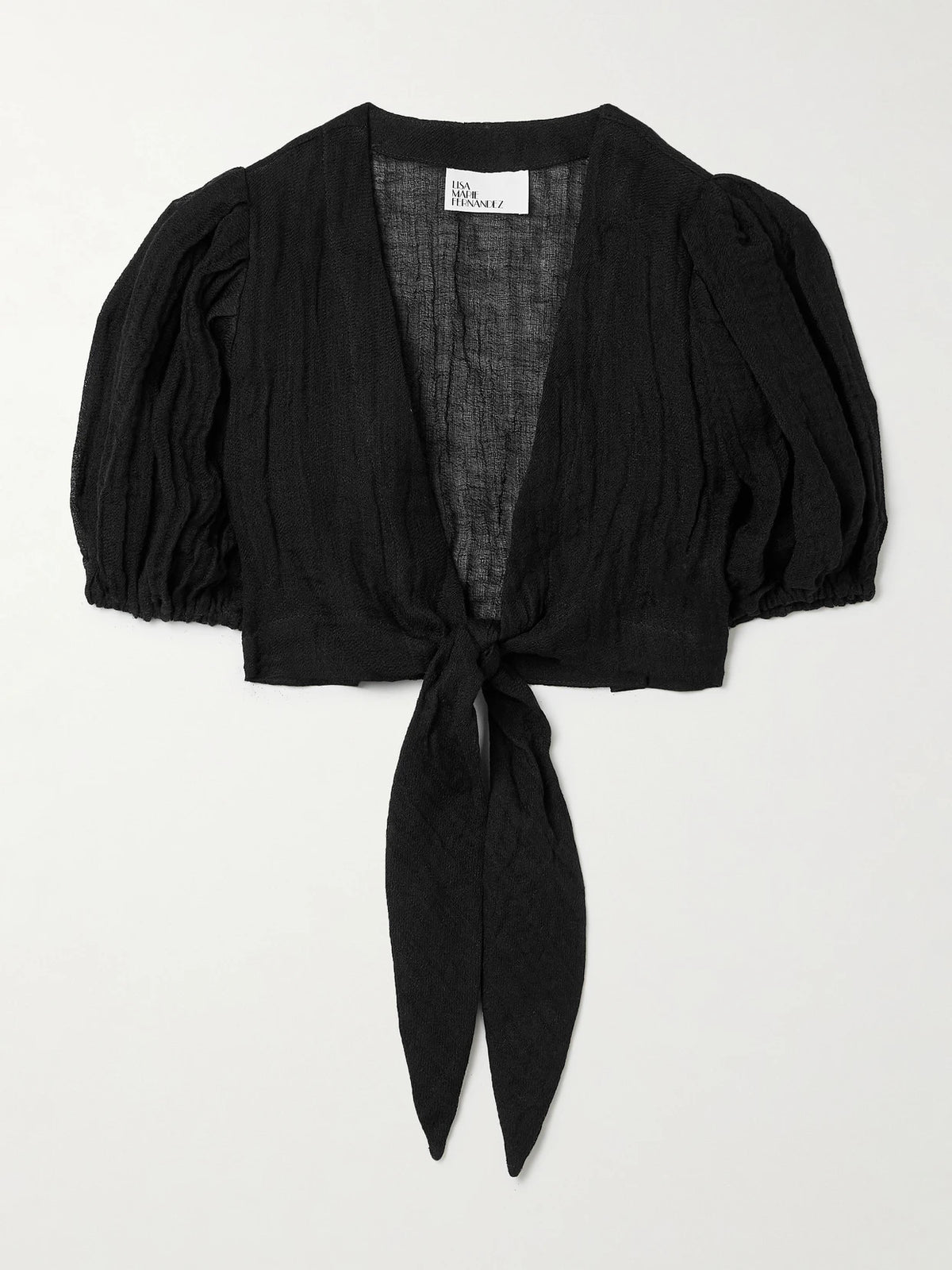Cropped Tie-front Linen-blend Gauze Top