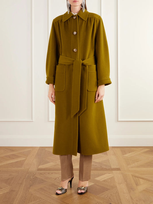 Valentino Garavani Belted Gathered Felted Wool And Cashmere-blend Coat