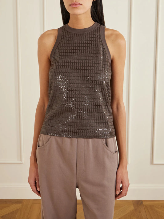 Sequin-embellished Stretch-cotton Jersey Tank