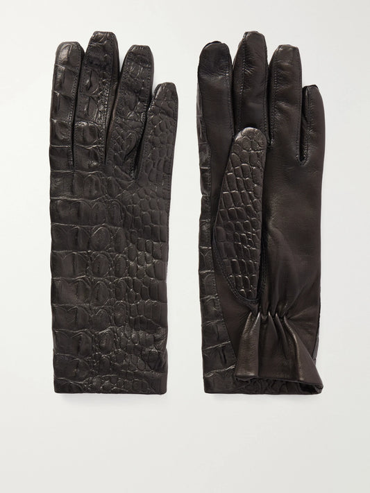 Nour Hammour Croc-effect Leather Gloves
