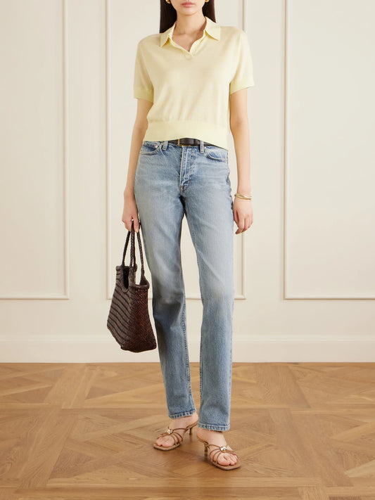 Image of Jeans. Product name - The Cecile Mid-rise Skinny-leg Jeans in Light denim colour by brand - RÙADH