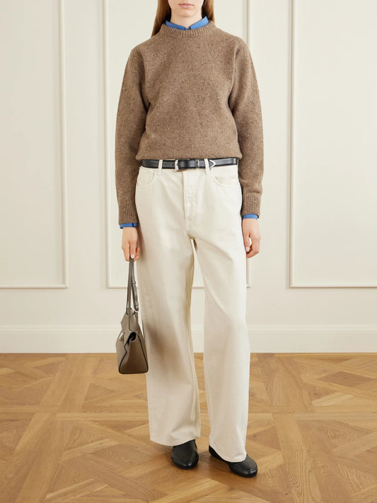 Image of a model wearing Outerwear. Product name - Mélange Wool-blend Sweater in Unknown colour by brand - RÓHE