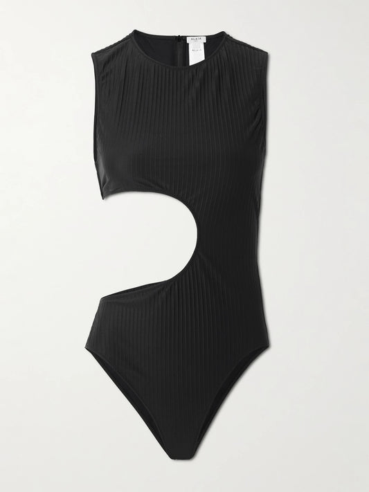 Image of Swimwear. Product name - Cutout Ribbed Swimsuit in Black colour by brand - Alaïa