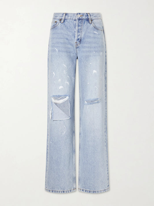 Image of Jeans. Product name - Painter Distressed Mid-rise Straight-leg Jeans in Light denim colour by brand - Still Here