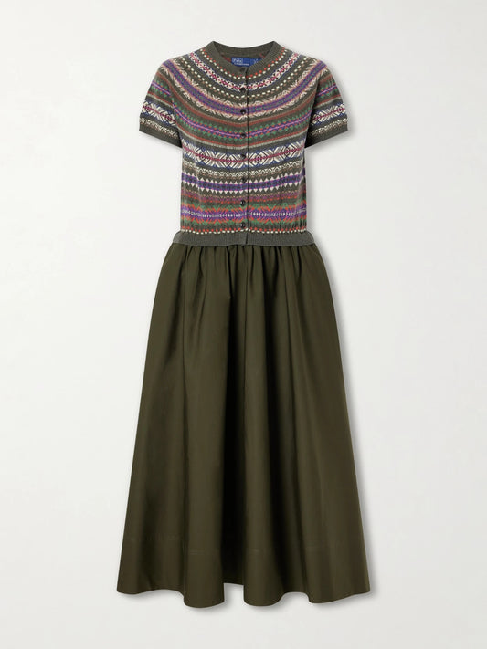 Polo Ralph Lauren Striped Wool, Cotton And Cashmere-blend Midi Dress