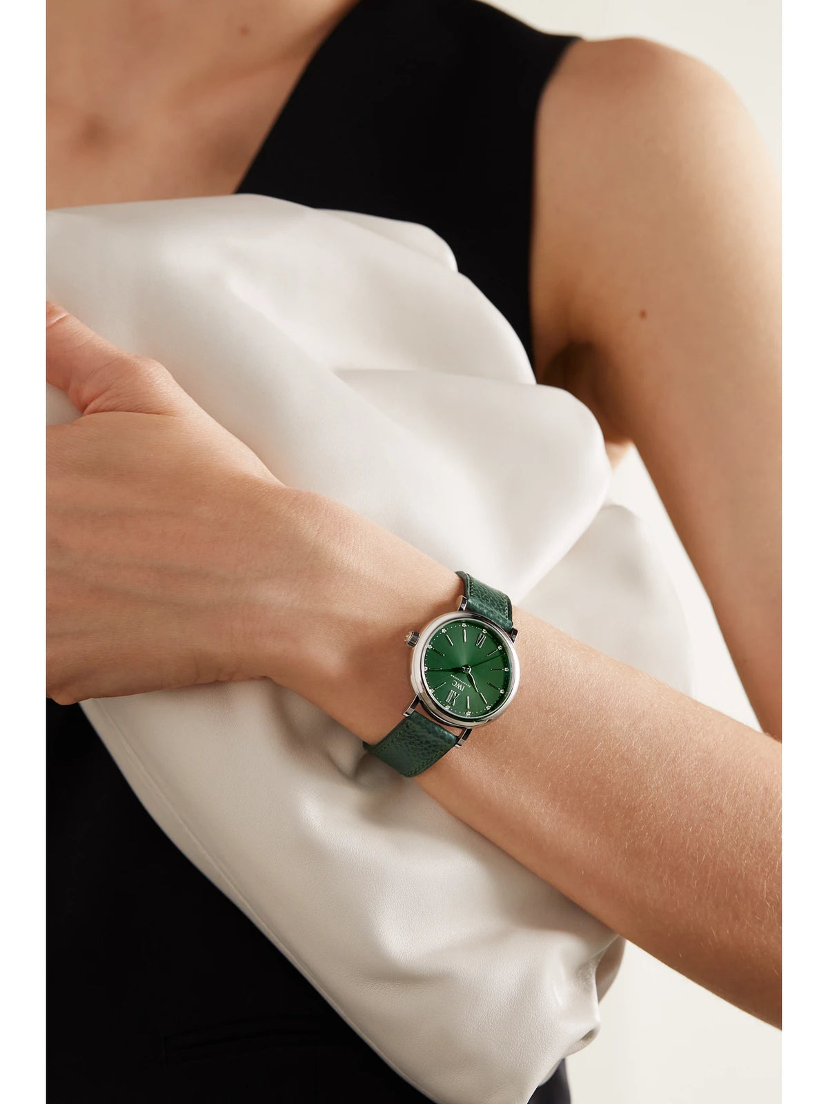 Image of Watches. Product name - Portofino Automatic 34mm Stainless Steel, Textured-leather And Diamond Watch in Silver colour by brand - IWC SCHAFFHAUSEN