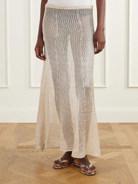 Ruohan Parasol Open-knit Maxi Skirt