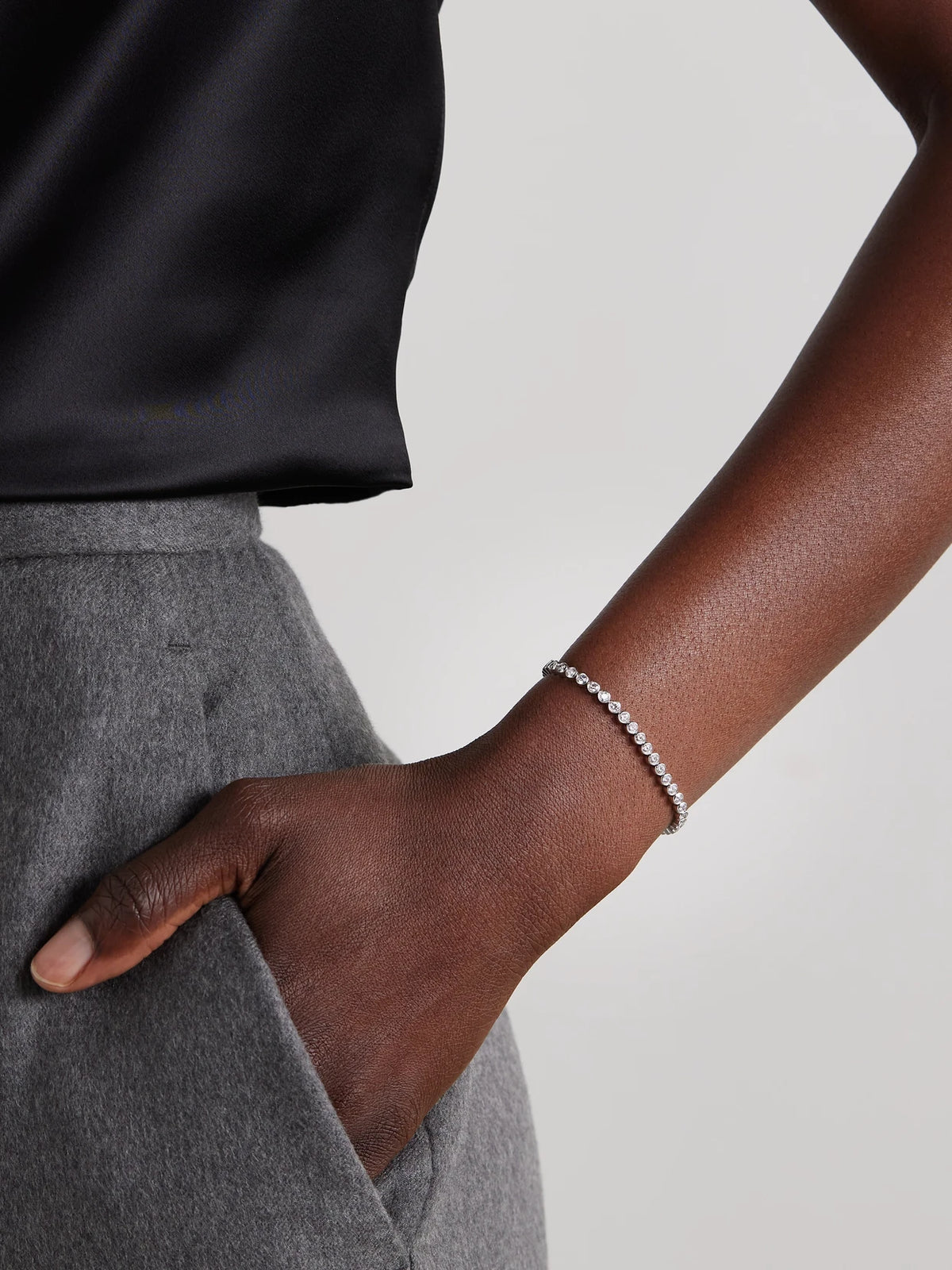 Image of Bracelets. Product name - Diamond Lines Db Classic Eternity 18-karat White Gold Diamond Bracelet in Multi colour by brand - De Beers London