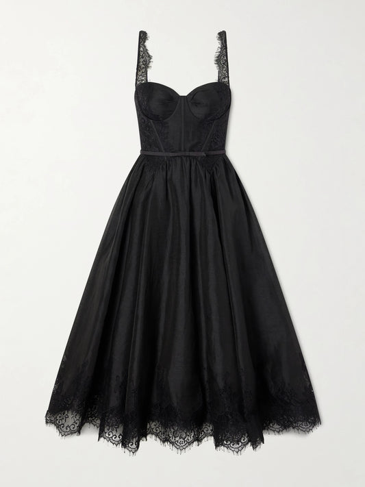 Zimmermann Valiant Belted Lace-trimmed Linen And Silk-blend Corset Midi Dress