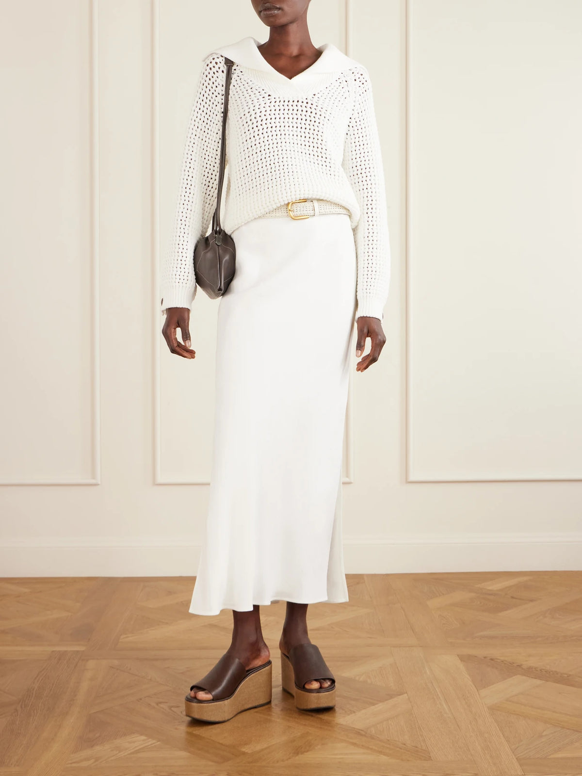 Image of Shoes. Product name - 80 Leather Platform Sandals in Chocolate colour by brand - Brunello Cucinelli
