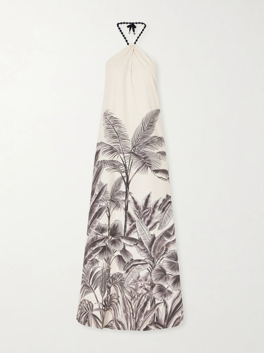 Image of Dresses. Product name - Kalahari Printed Cotton-poplin Maxi Dress in Beige colour by brand - Andres Otalora