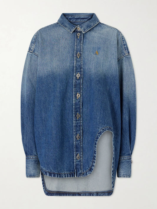 Image of Coats & Jackets. Product name - Logo-embroidered Washed Denim Jacket in Blue colour by brand - The Attico