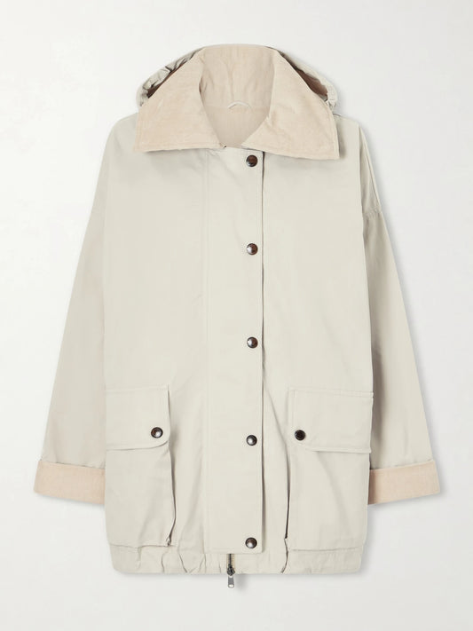 Image of Coats & Jackets. Product name - Corduroy-trimmed Cotton And Linen-blend Coat in Beige colour by brand - Brunello Cucinelli