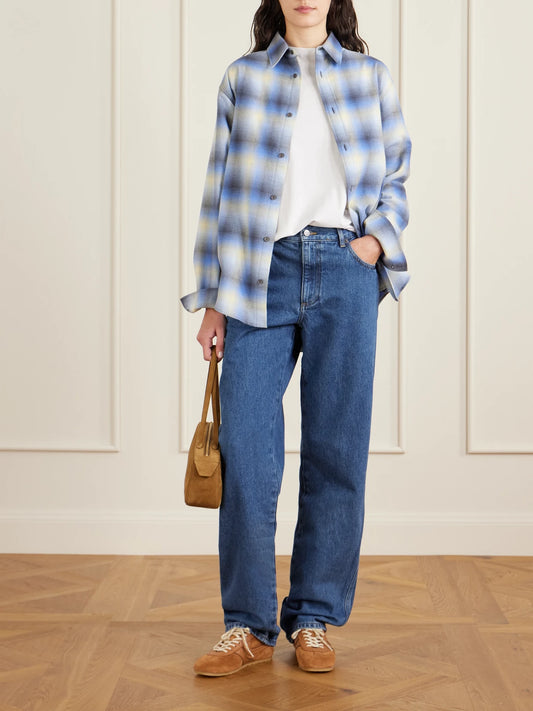 Image of Jeans. Product name - Mid-rise Straight-leg Jeans in Mid denim colour by brand - Matteau