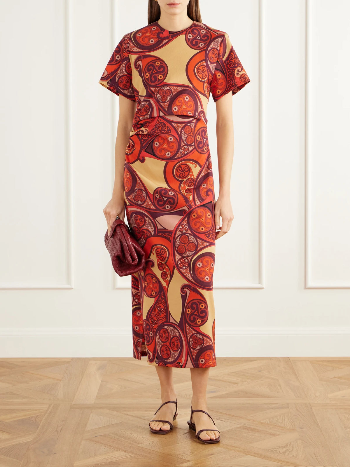 Image of Dresses. Product name - Lela Printed Stretch Wool-blend Jersey Midi Dress in Multi colour by brand - La DoubleJ