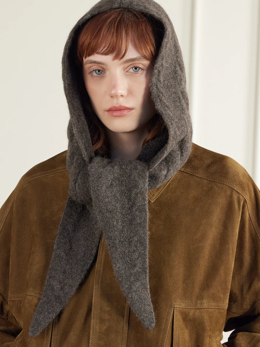 Image of Scarves & Shawls. Product name - Allen Cable-knit Balaclava in Charcoal colour by brand - Sea