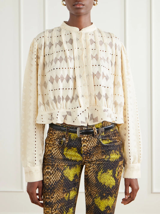 ALIX OF BOHEMIA Ryland Cropped Cotton-corded Lace Blouse