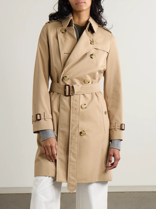 Image of Coats & Jackets. Product name - Kensington Organic Cotton-gabardine Trench Coat in Neutral colour by brand - Burberry