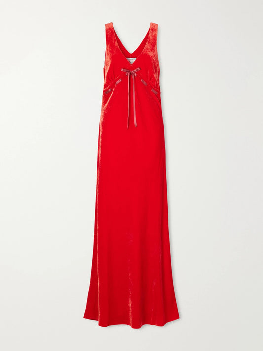 BERNADETTE Camille Bow-detailed Velvet Gown
