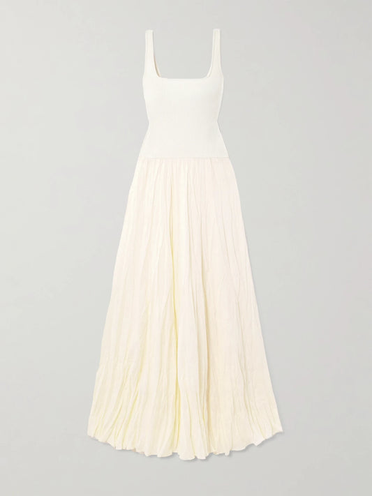 Mariner Ribbed Knit-trimmed Organic Linen-blend Poplin Maxi Dress