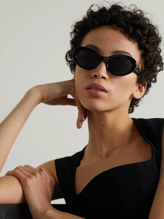 Image of Sunglasses. Product name - Oval-frame Acetate Sunglasses in Black colour by brand - CELINE Eyewear