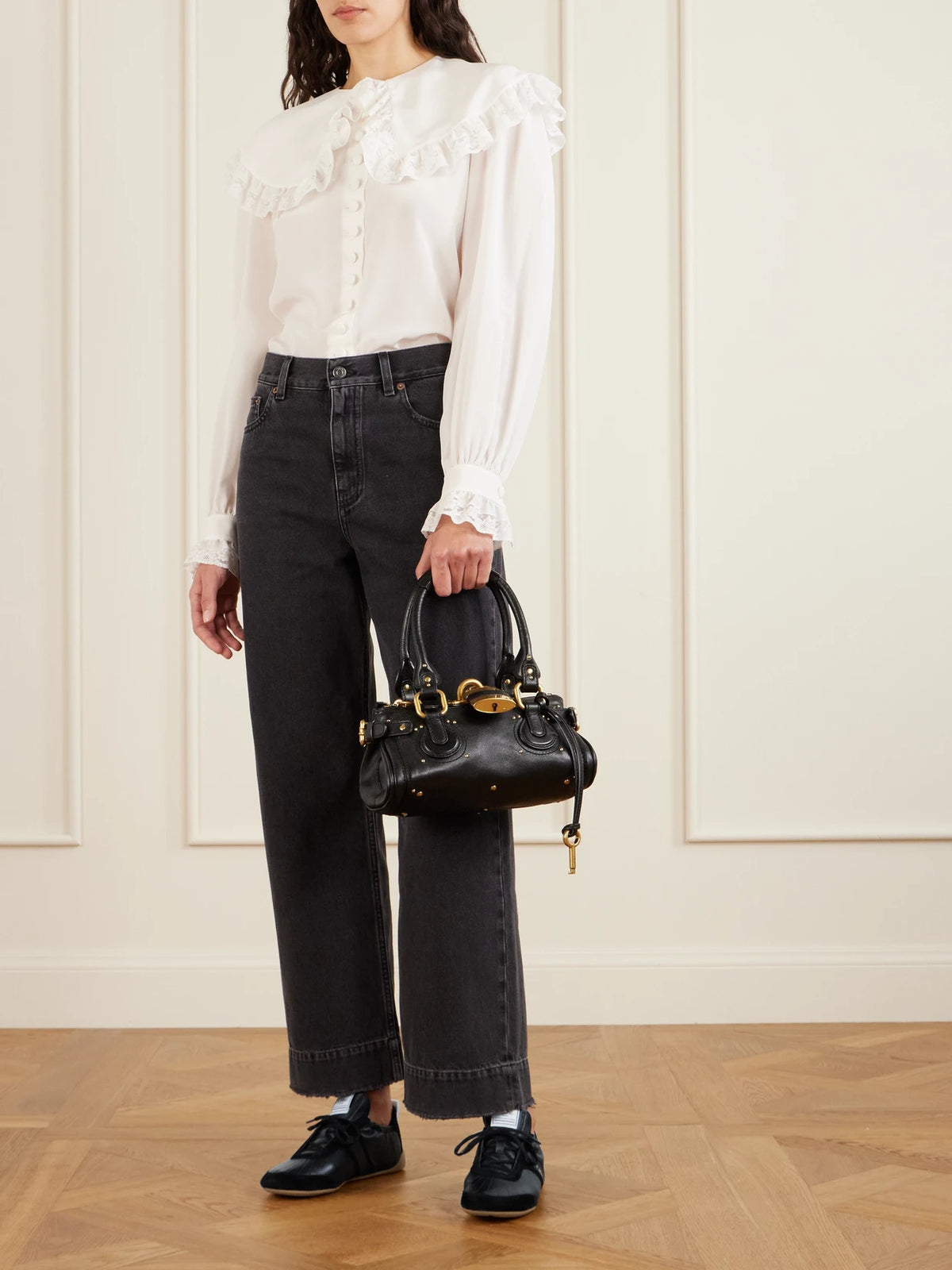 Image of Sneakers. Product name - Kick Suede And Leather Sneakers in Black colour by brand - Chloé