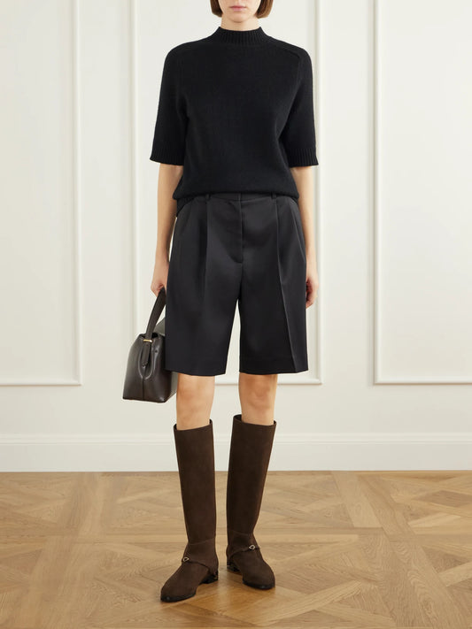 Image of Boots. Product name - Thierry Suede Knee-high Boots in Chocolate colour by brand - Jennifer Chamandi