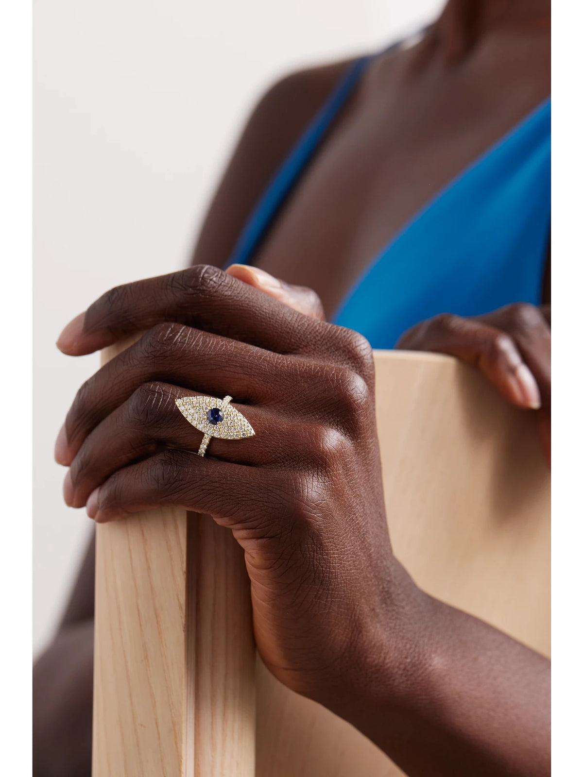 Image of Rings. Product name - Evil Eye 18-karat Gold, Sapphire And Diamond Ring in Multi colour by brand - Anita Ko