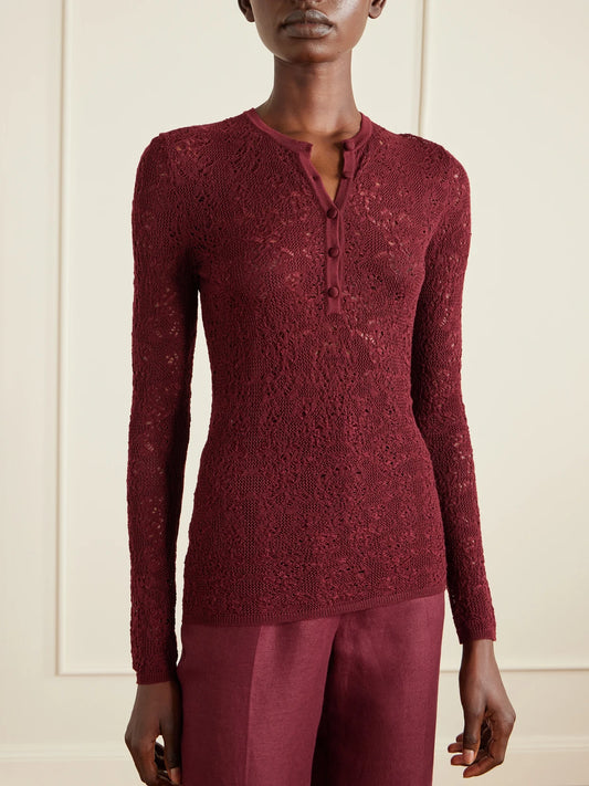 Gaviran Pointelle-knit Wool Henley Top