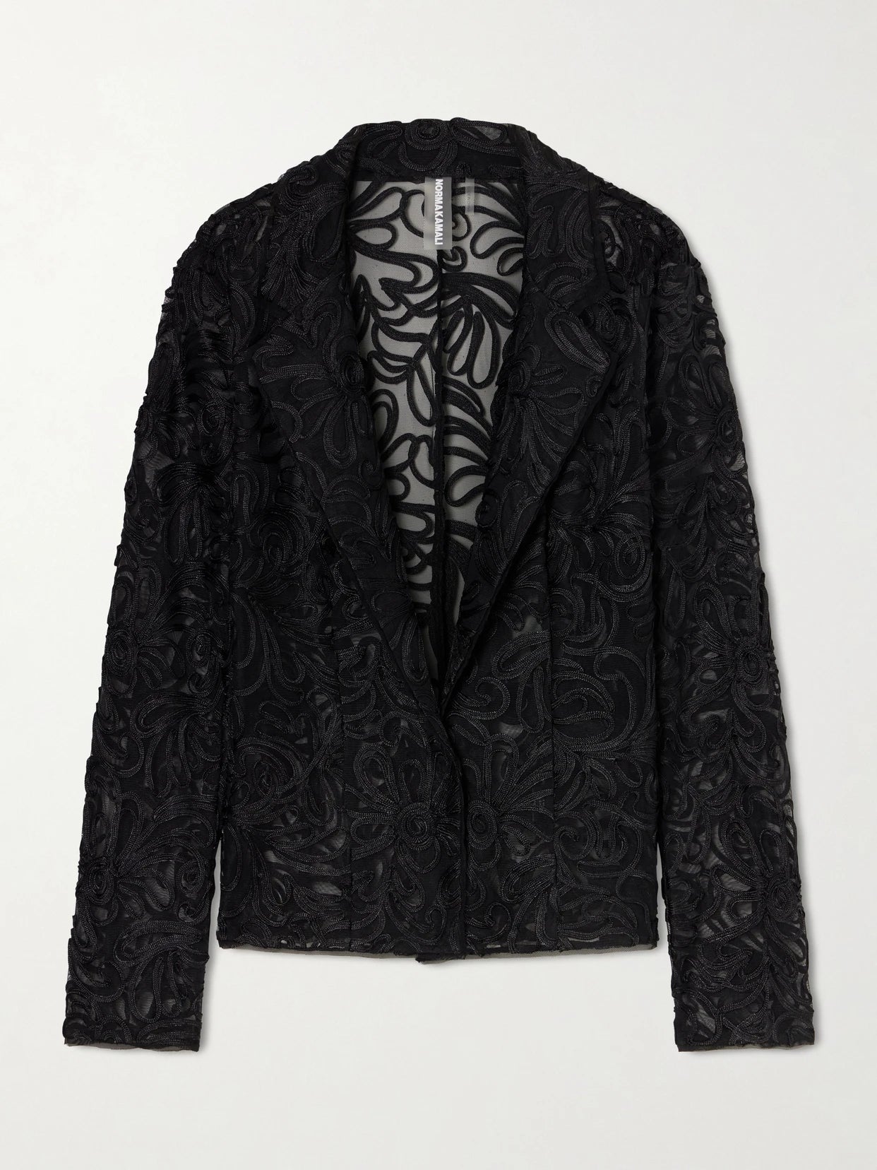 Image of Coats & Jackets. Product name - Embroidered Mesh Evening Jacket in Black colour by brand - Norma Kamali