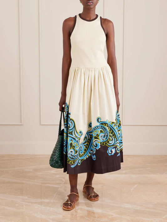 Image of Dresses. Product name - Natalia Tank Organic Cotton-poplin Midi Dress in Cream colour by brand - ALÉMAIS