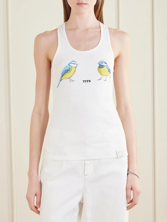 Hot Fix Crystal-embellished Printed Ribbed Stretch-cotton Tank