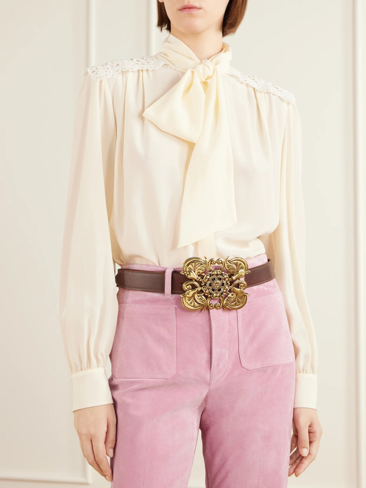 Image of Belts. Product name - Modern Talisman Embellished Leather Belt in Brown colour by brand - Chloé