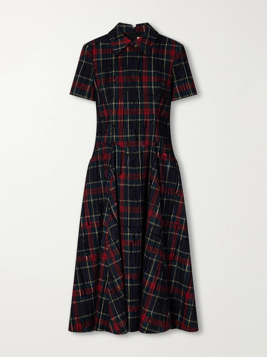 Emilia Wickstead Jody Checked Flocked Velvet-trimmed Gabardine Midi Dress
