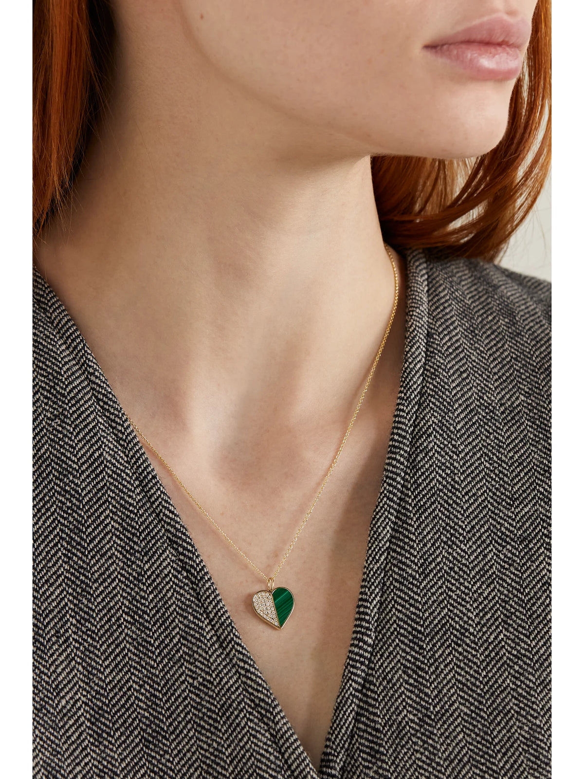 Image of Necklaces. Product name - 14-karat Gold, Malachite And Diamond Necklace in Multi colour by brand - Sydney Evan