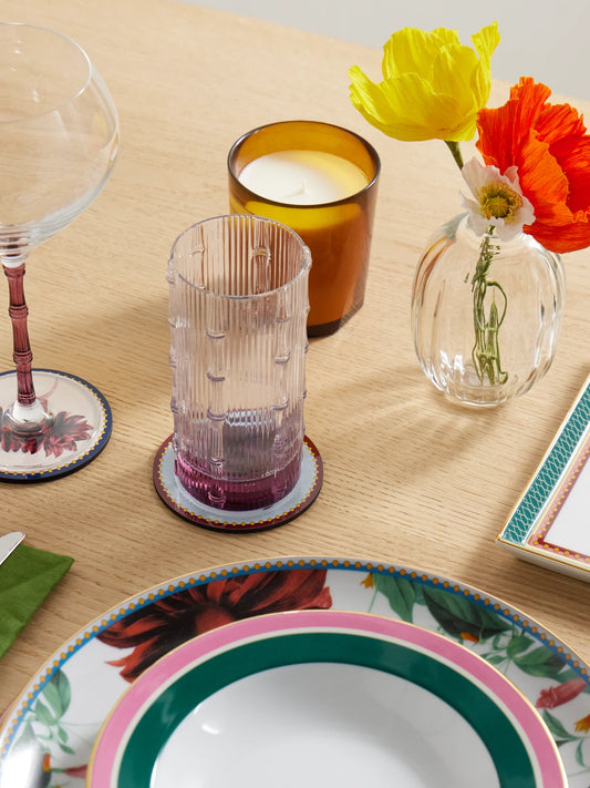 Image of Tableware. Product name - Bamboo Set Of Two Crystal Highball Glasses in Pink colour by brand - La DoubleJ