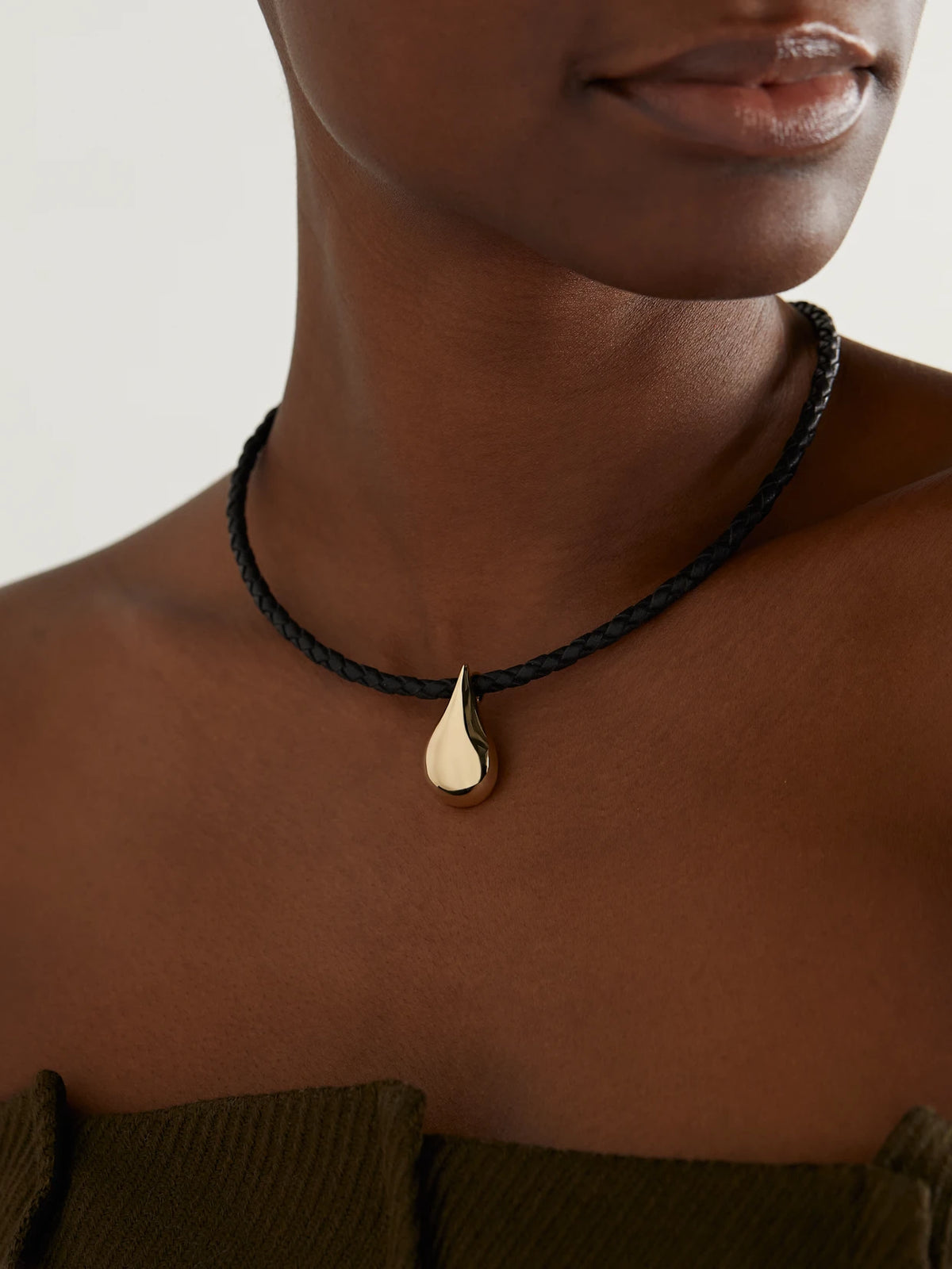 Image of Necklaces. Product name - Water Droplet Leather And 14-karat Gold Necklace in Multi colour by brand - Mateo