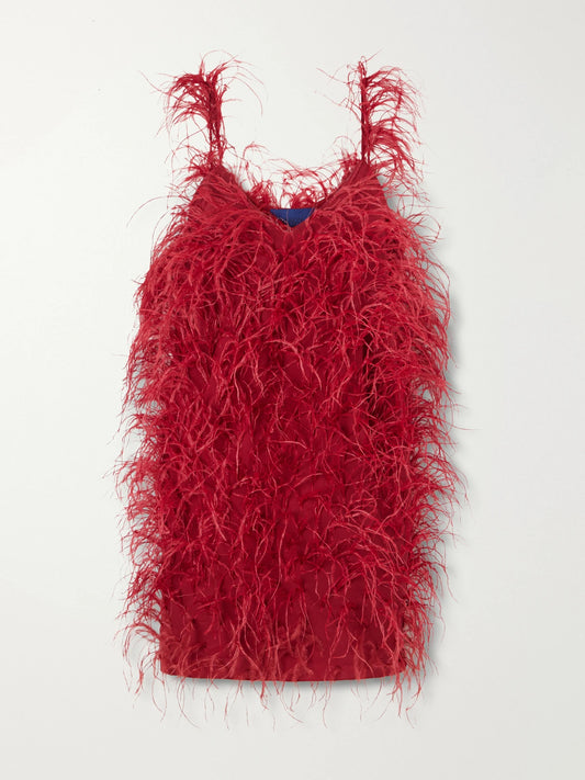 Sharon Wauchob Sara Feather-trimmed Silk-crepe Mini Dress