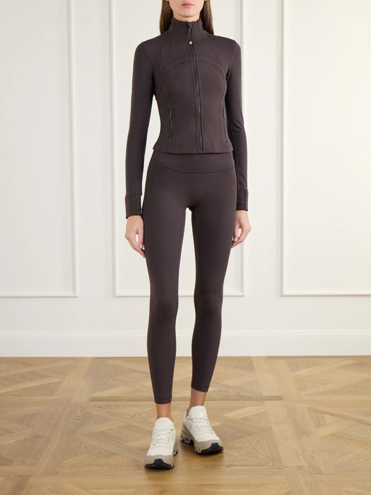 Image of Coats & Jackets. Product name - Define Cropped Nulu Jersey Jacket in Brown colour by brand - lululemon