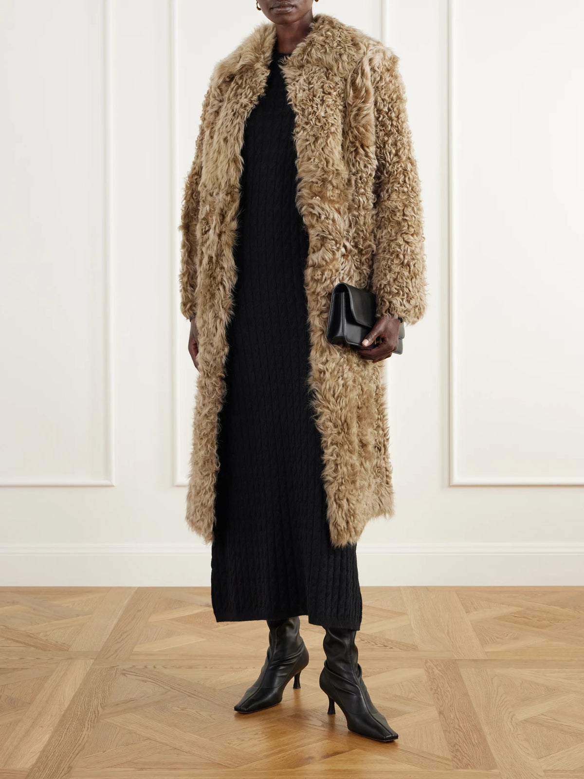Image of Coats & Jackets. Product name - Cristina Shearling Coat in Light brown colour by brand - ARMA