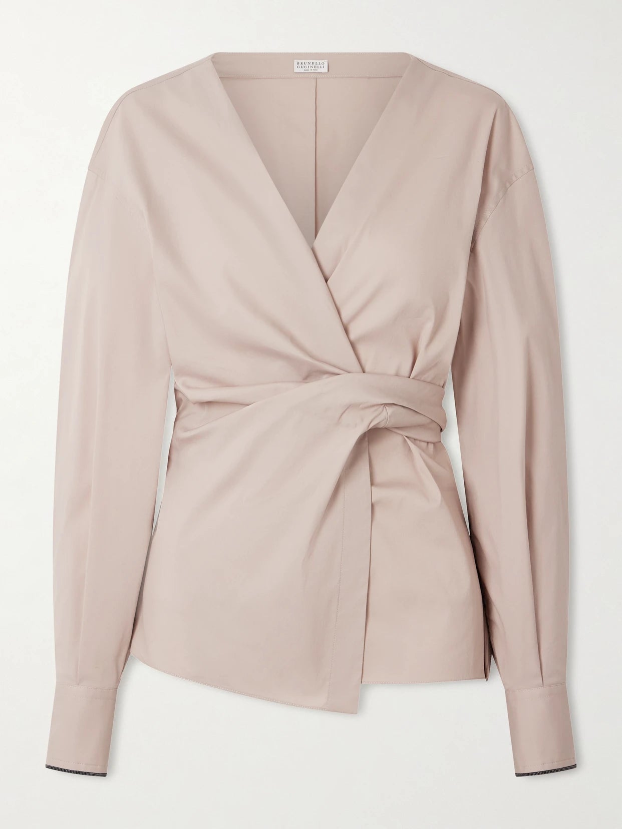 Embellished Cotton-blend Poplin Wrap Blouse