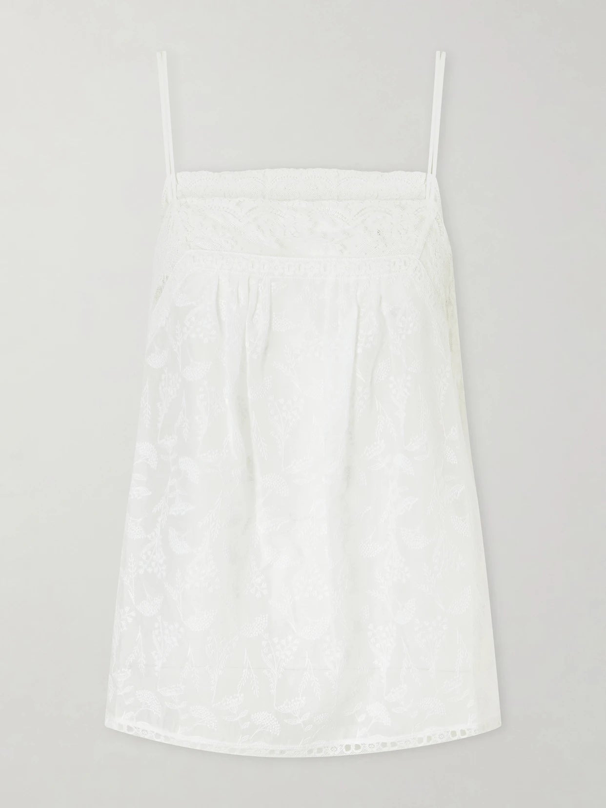 Image of Sleepwear & Loungewear. Product name - Amande Embroidered Lace-trimmed Cotton-blend Voile Top in White colour by brand - Eres