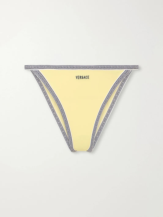 Image of Swimwear. Product name - Greca-printed Bikini Bottom in Yellow colour by brand - Versace