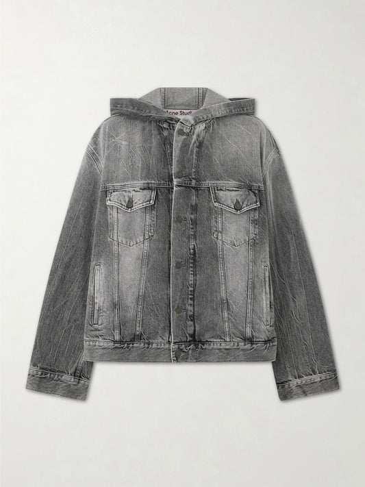 Image of Coats & Jackets. Product name - Hooded Denim Jacket in Black colour by brand - Acne Studios