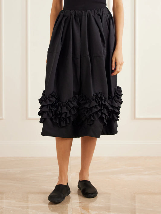 Comme des Garçons Comme des Garçons Ruffle-detail Tiered Twill Midi Skirt